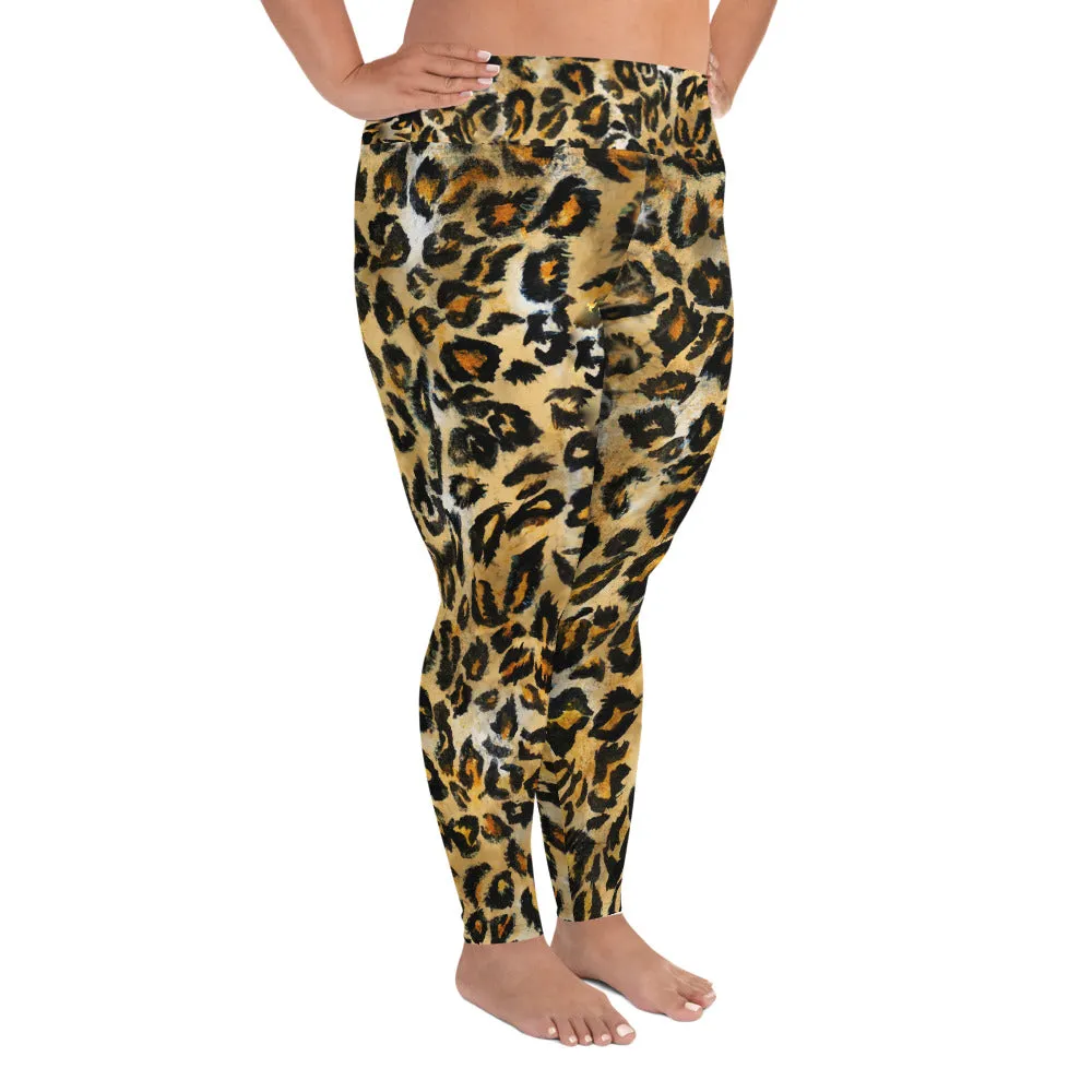 Leopard Animal Print Long Tights, Best Plus Size Leggings For Curvy Women- Made in USA (US Size: 2XL-6XL)