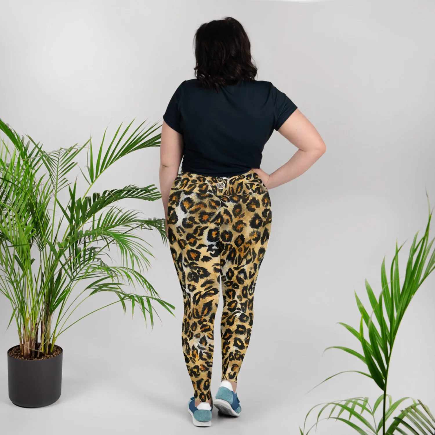 Leopard Animal Print Long Tights, Best Plus Size Leggings For Curvy Women- Made in USA (US Size: 2XL-6XL)