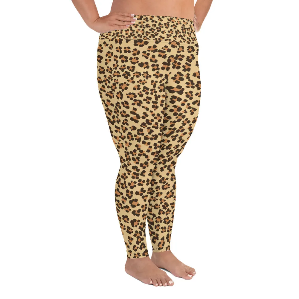 Leopard Print Plus Size Leggings, Animal Print Women's Long Yoga Pants-Made in USA/EU