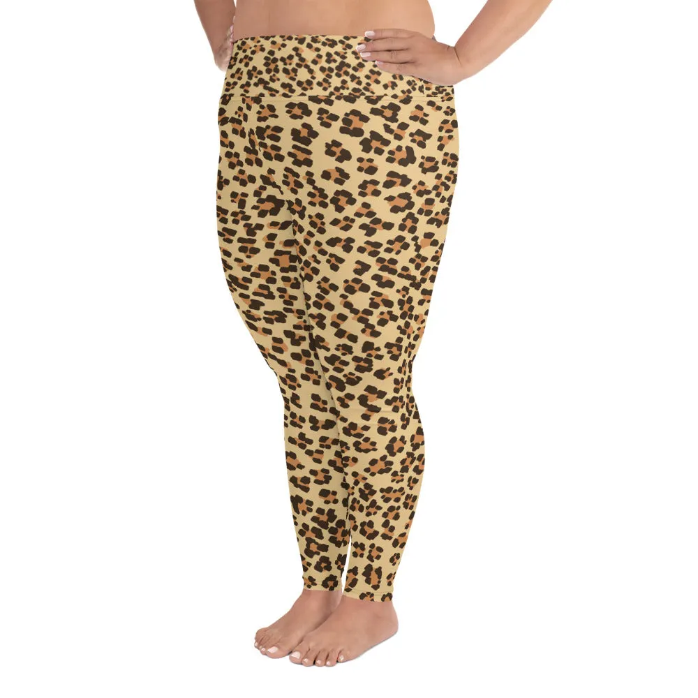 Leopard Print Plus Size Leggings, Animal Print Women's Long Yoga Pants-Made in USA/EU