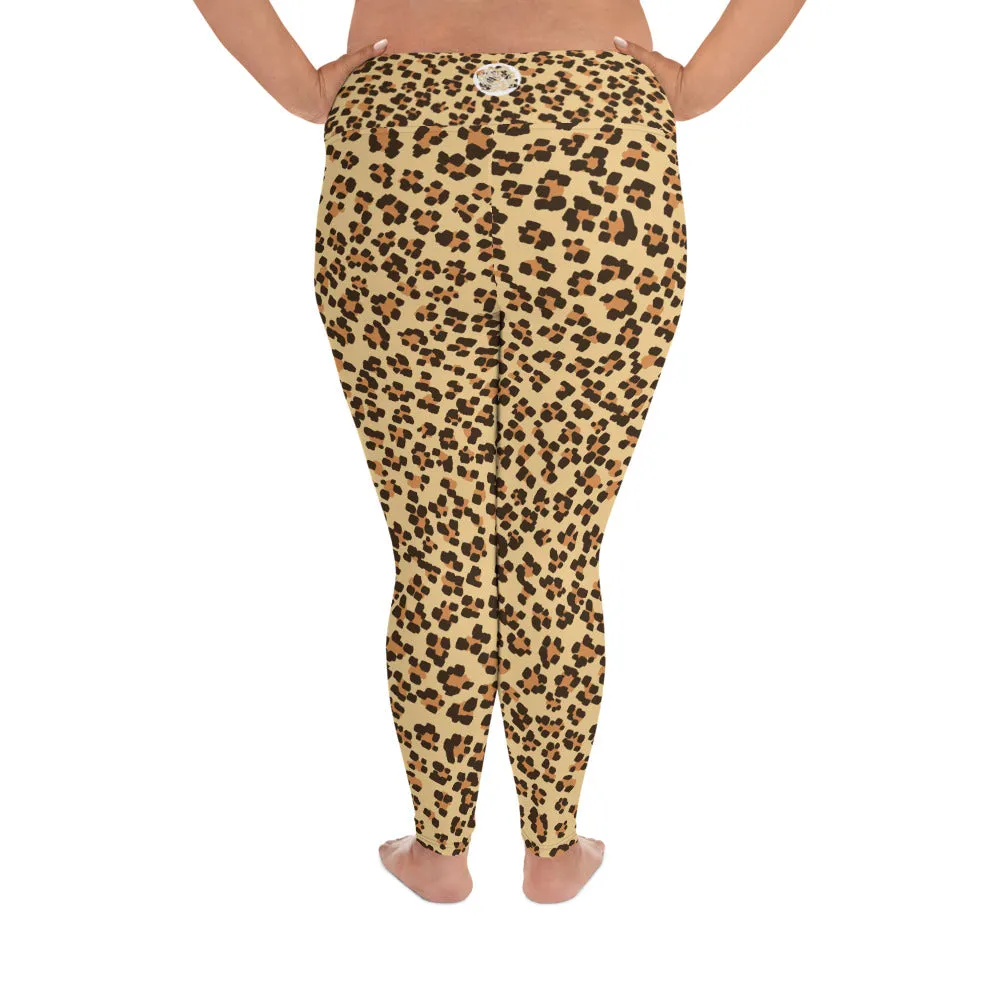 Leopard Print Plus Size Leggings, Animal Print Women's Long Yoga Pants-Made in USA/EU