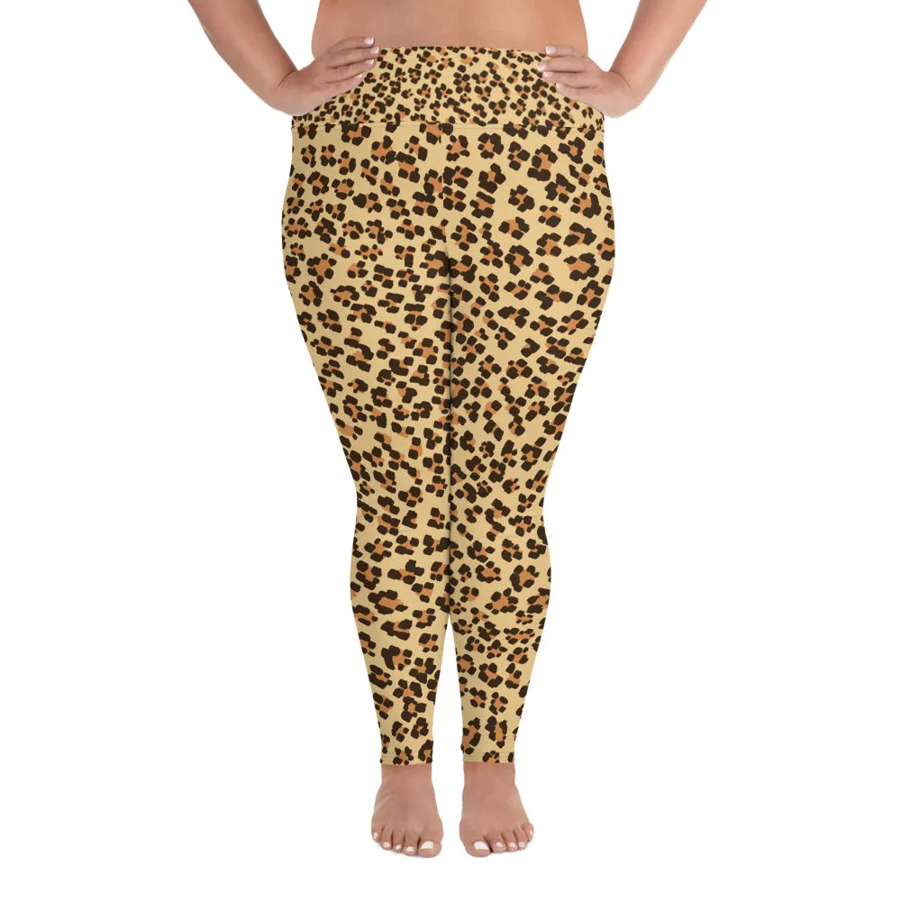 Leopard Print Plus Size Leggings, Animal Print Women's Long Yoga Pants-Made in USA/EU