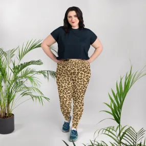 Leopard Print Plus Size Leggings, Animal Print Women's Long Yoga Pants-Made in USA/EU