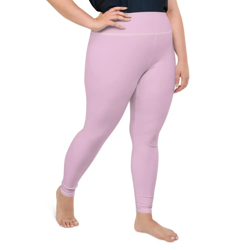 Light Ballet Pink Plus Size Leggings, Solid Color Print Women's Pastel Tights- Made in USA/EU