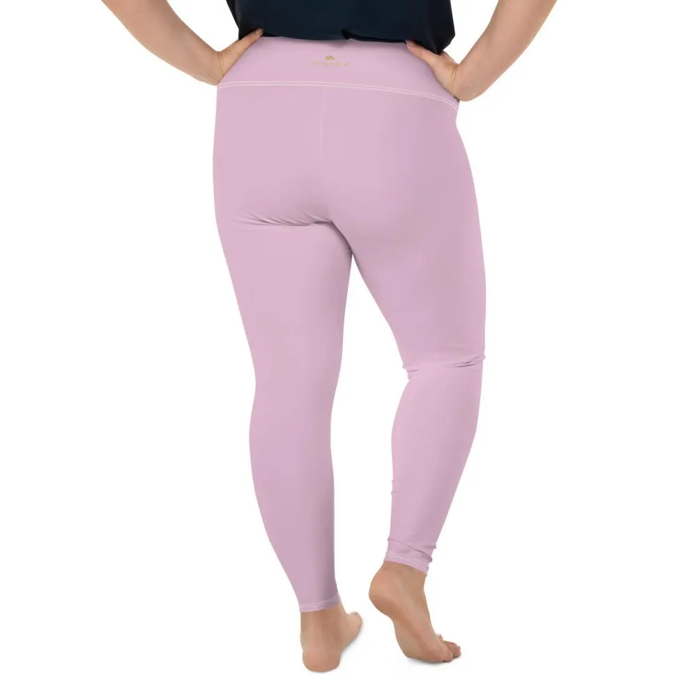 Light Ballet Pink Plus Size Leggings, Solid Color Print Women's Pastel Tights- Made in USA/EU