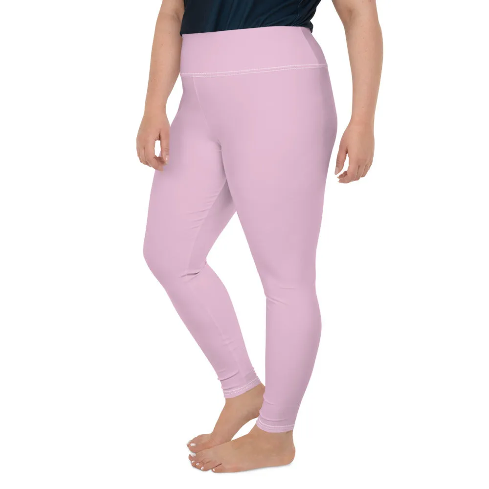 Light Ballet Pink Plus Size Leggings, Solid Color Print Women's Pastel Tights- Made in USA/EU