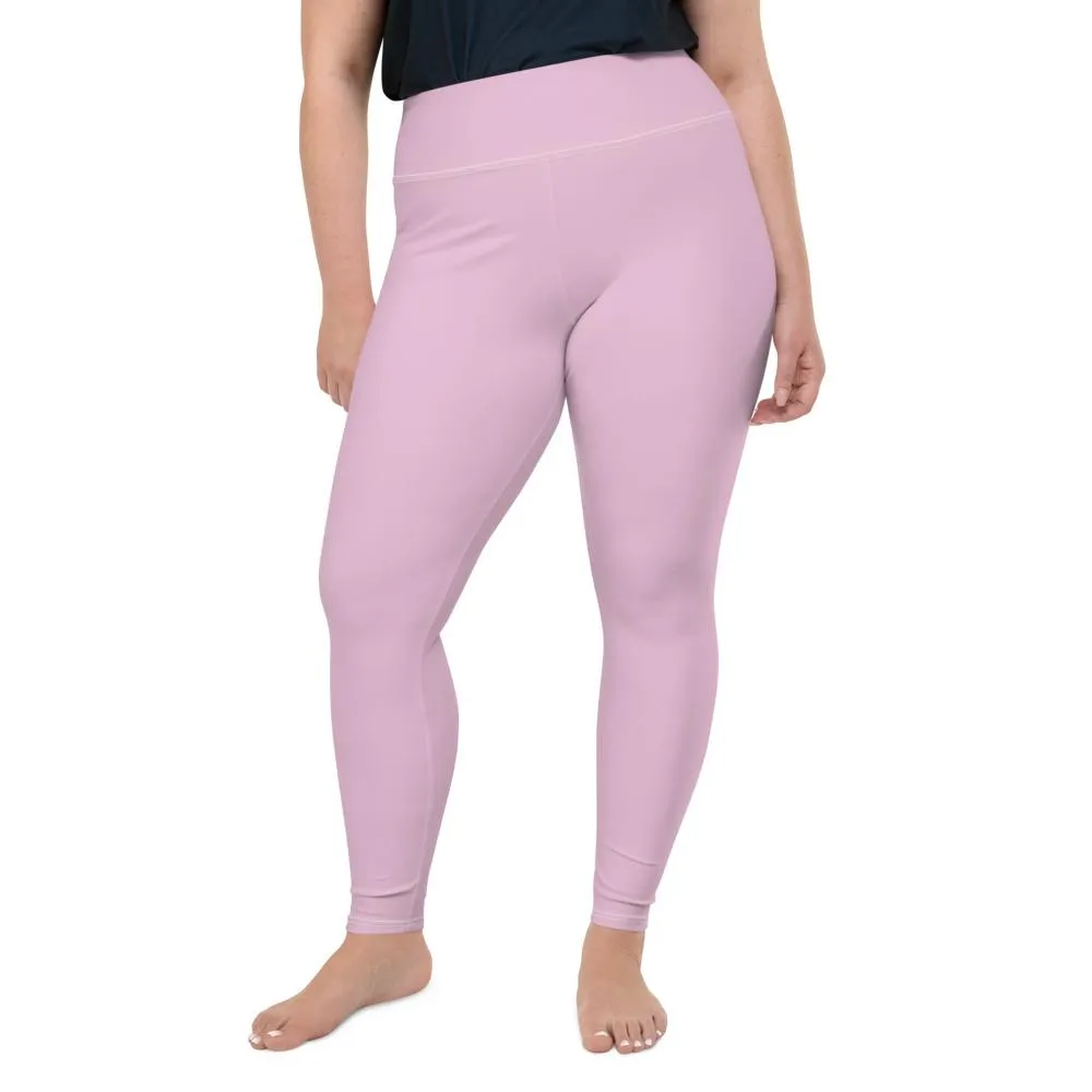 Light Ballet Pink Plus Size Leggings, Solid Color Print Women's Pastel Tights- Made in USA/EU