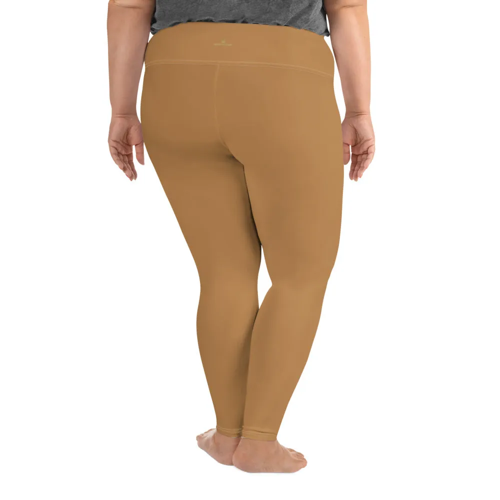 Light Brown Women's Tights, Solid Color Print Women's Plus Size Best Quality Leggings- Made in USA/EU