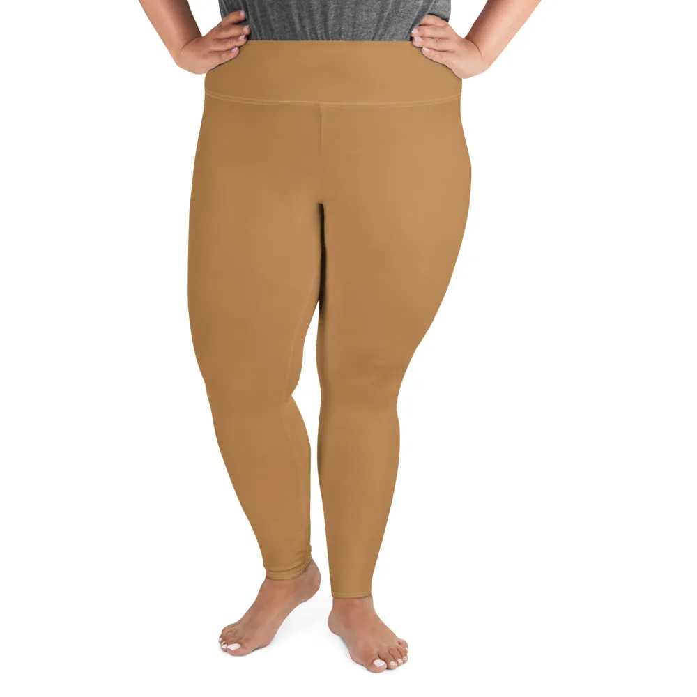 Light Brown Women's Tights, Solid Color Print Women's Plus Size Best Quality Leggings- Made in USA/EU