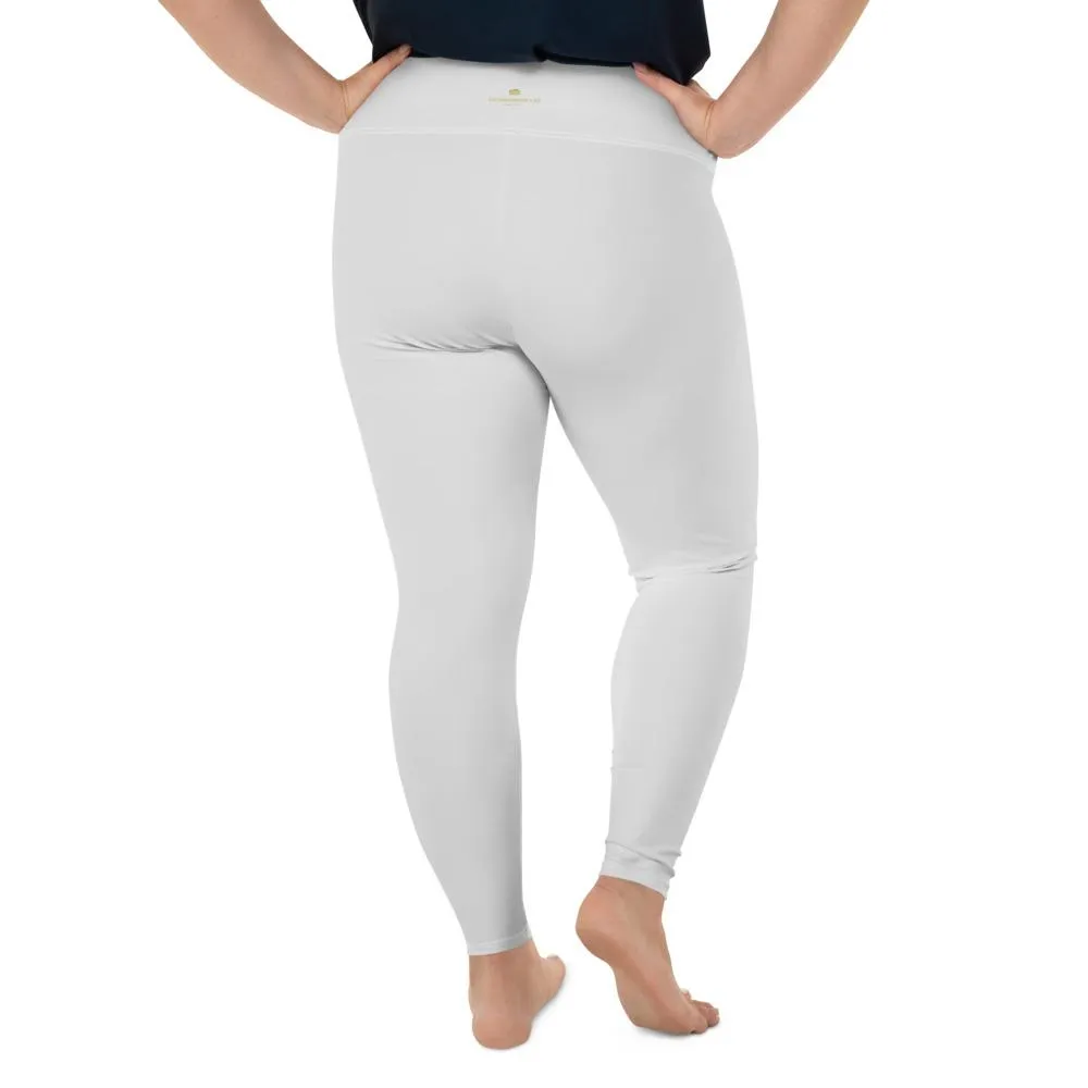 Light Gray Plus Size Leggings, Solid Color Print Women's Comfy Leggings- Made in USA/EU