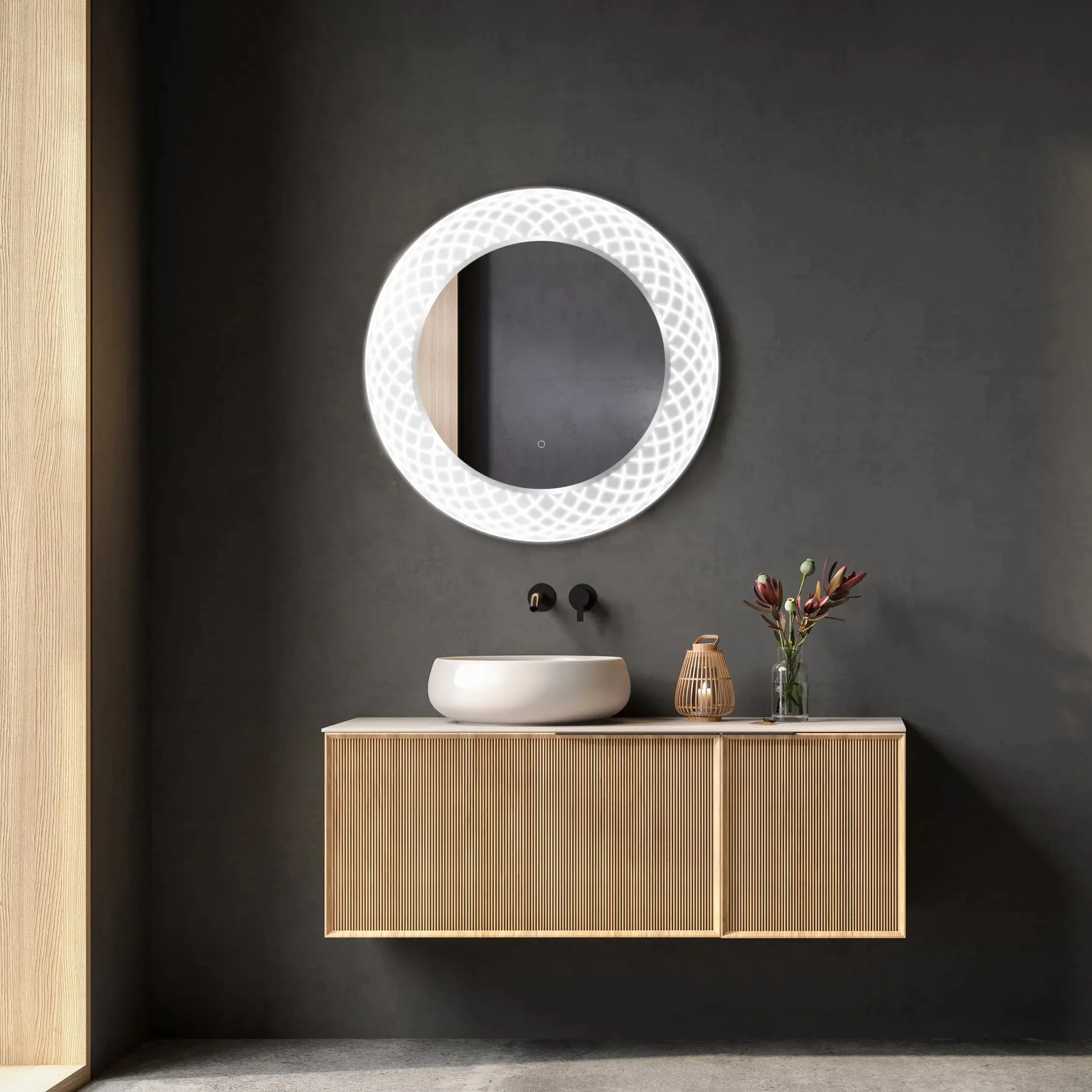 Liza Round LED Lighted Mirror with Dimmer & Defogger - Available in 2 Sizes