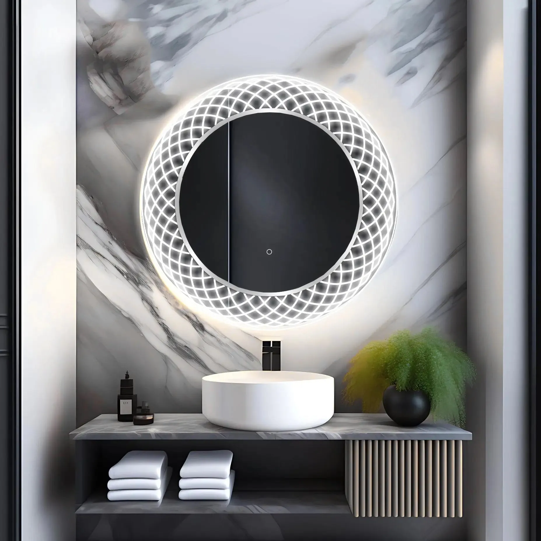 Liza Round LED Lighted Mirror with Dimmer & Defogger - Available in 2 Sizes