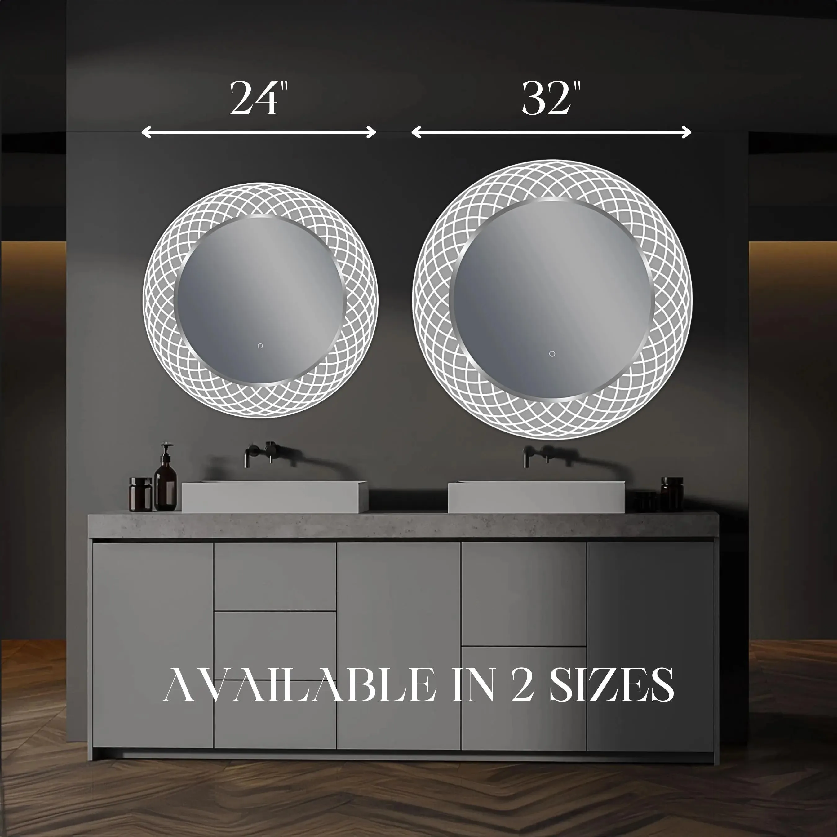 Liza Round LED Lighted Mirror with Dimmer & Defogger - Available in 2 Sizes