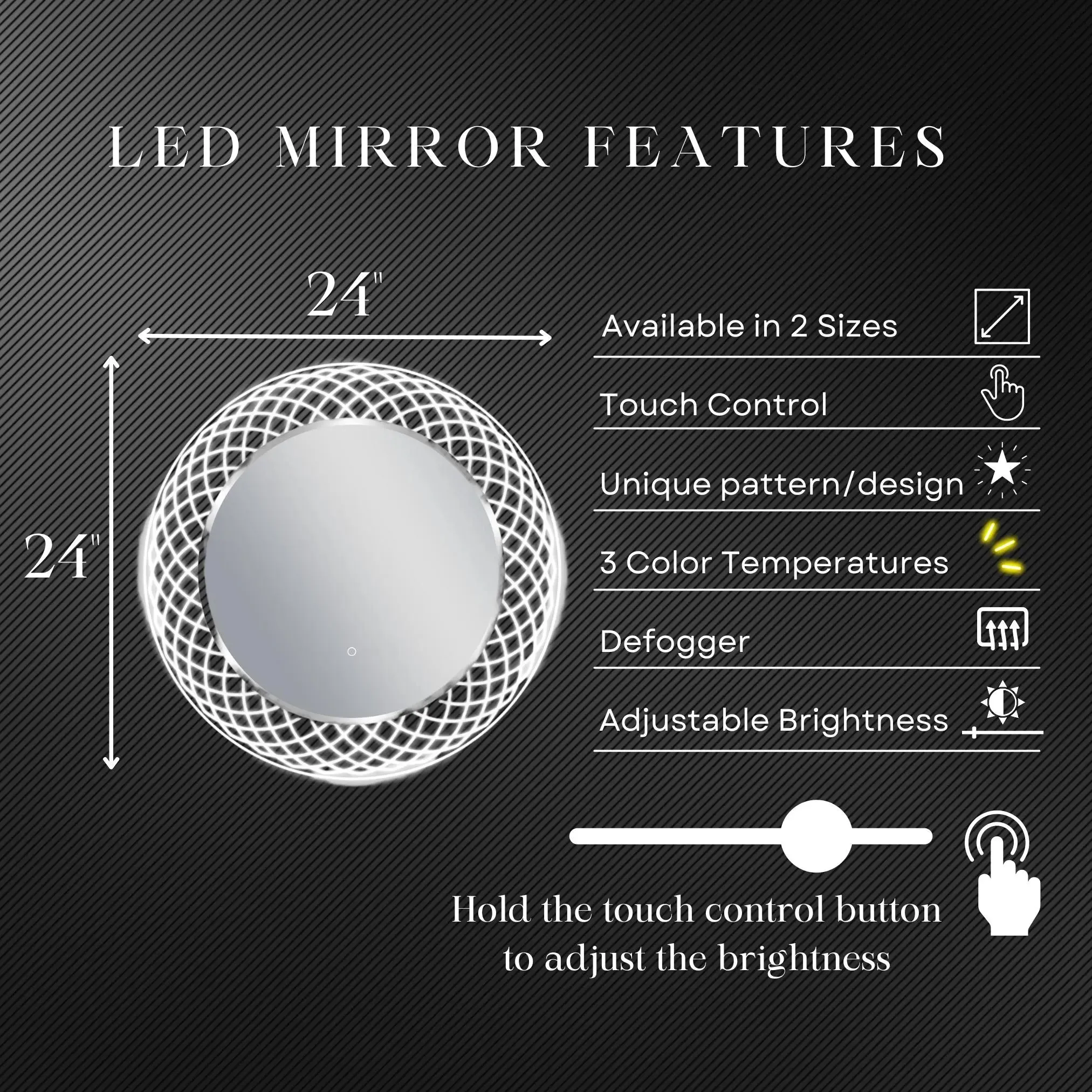 Liza Round LED Lighted Mirror with Dimmer & Defogger - Available in 2 Sizes