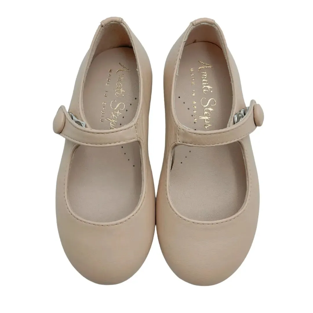 London- Beige Leather Mary Jane Shoes