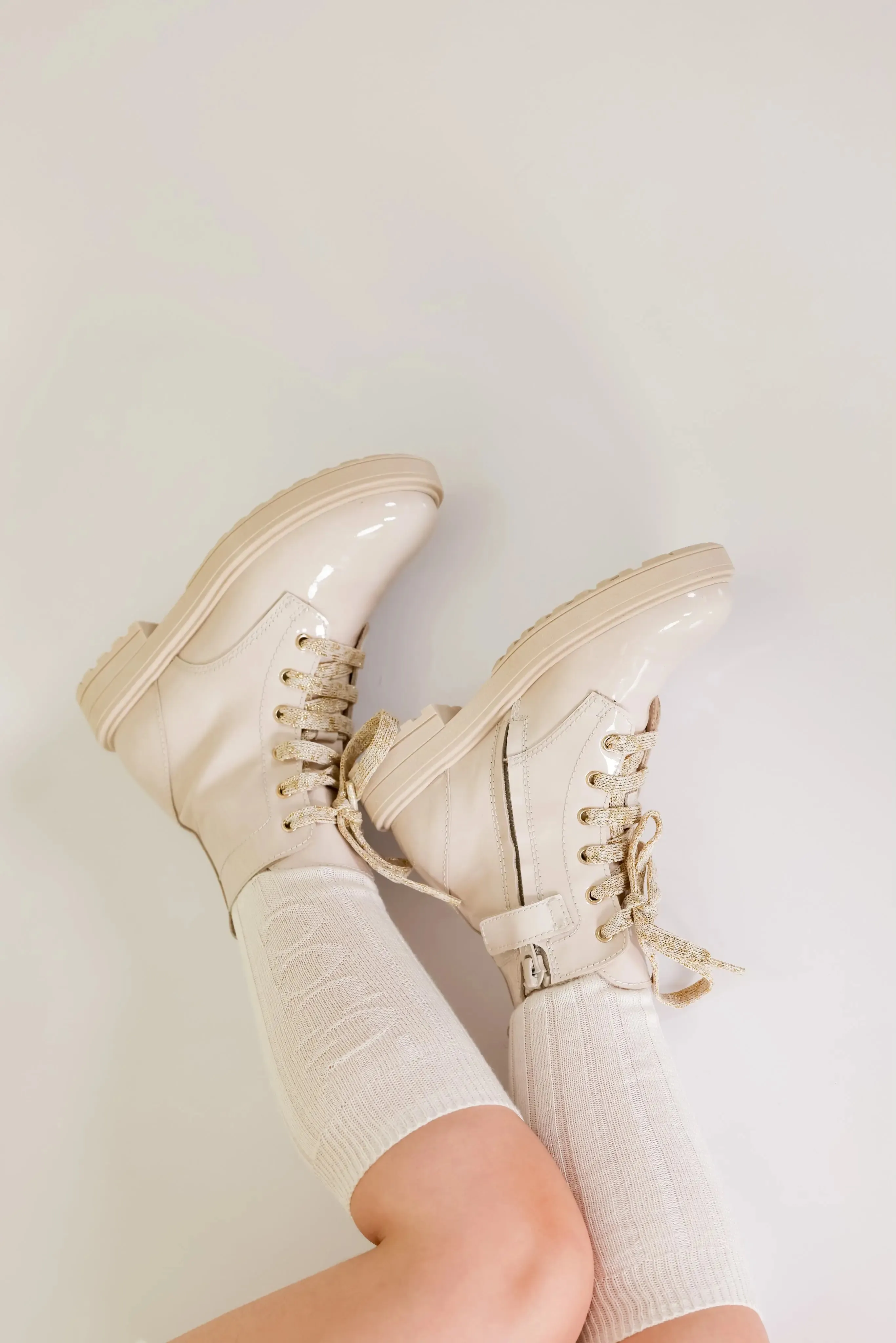 Luna- Light Beige Patent Leather Boots