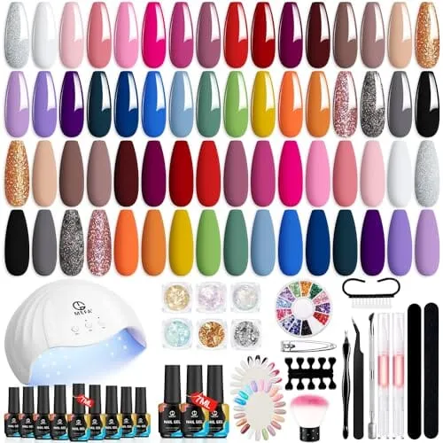 MEFA 56 Pcs Gel Nail Polish Kit with U V Light, 32 Colors