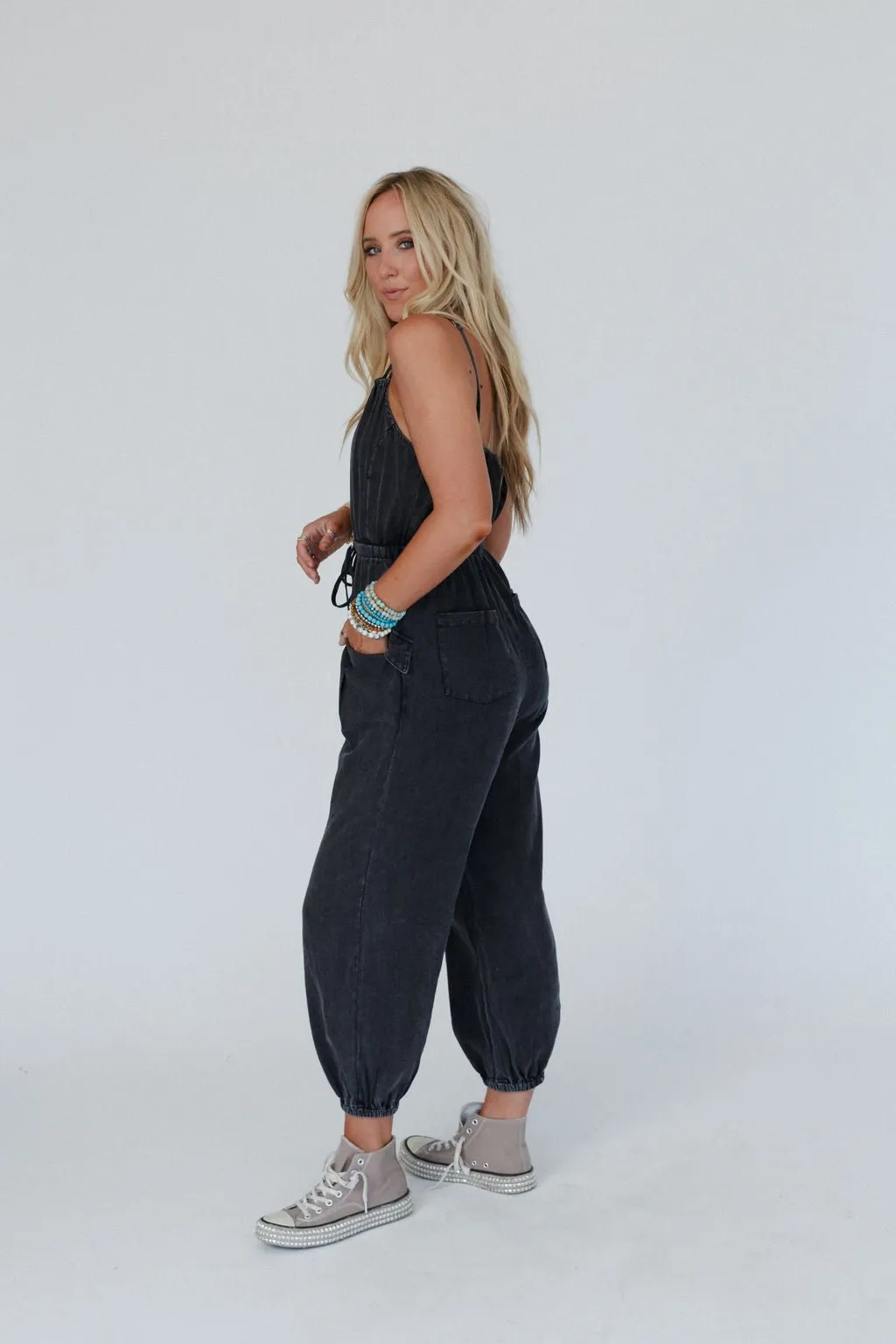 Milika Drawstring Jumpsuit - Black