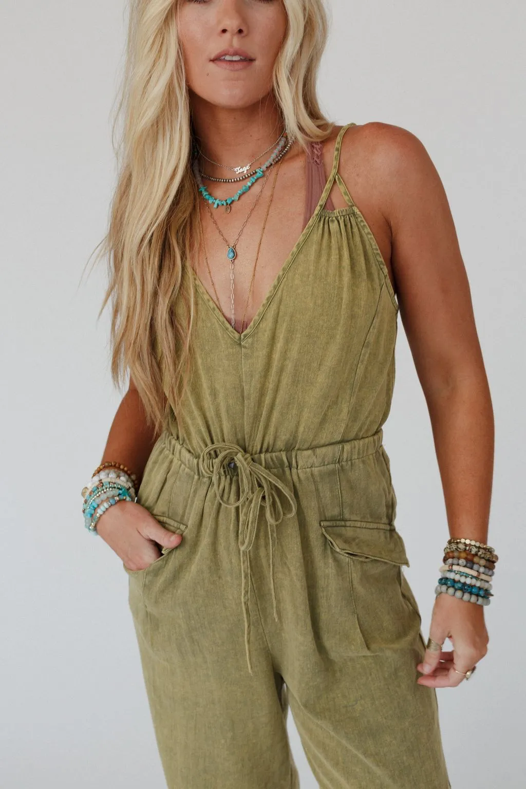 Milika Drawstring Jumpsuit - Olive