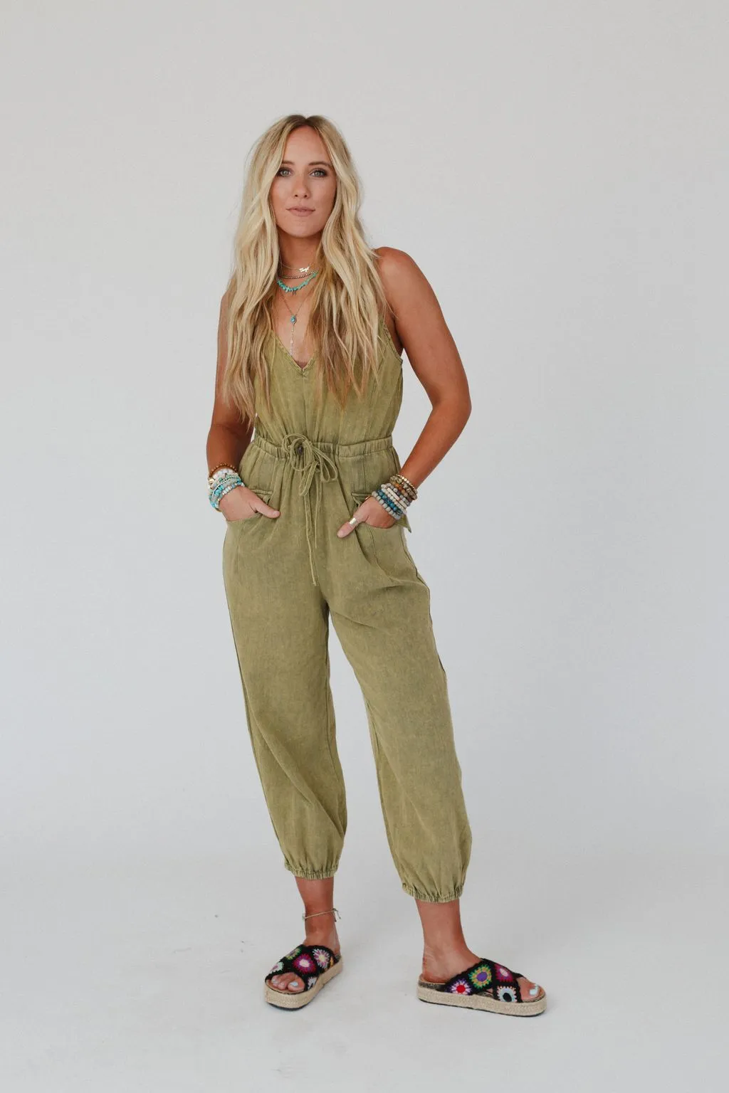 Milika Drawstring Jumpsuit - Olive