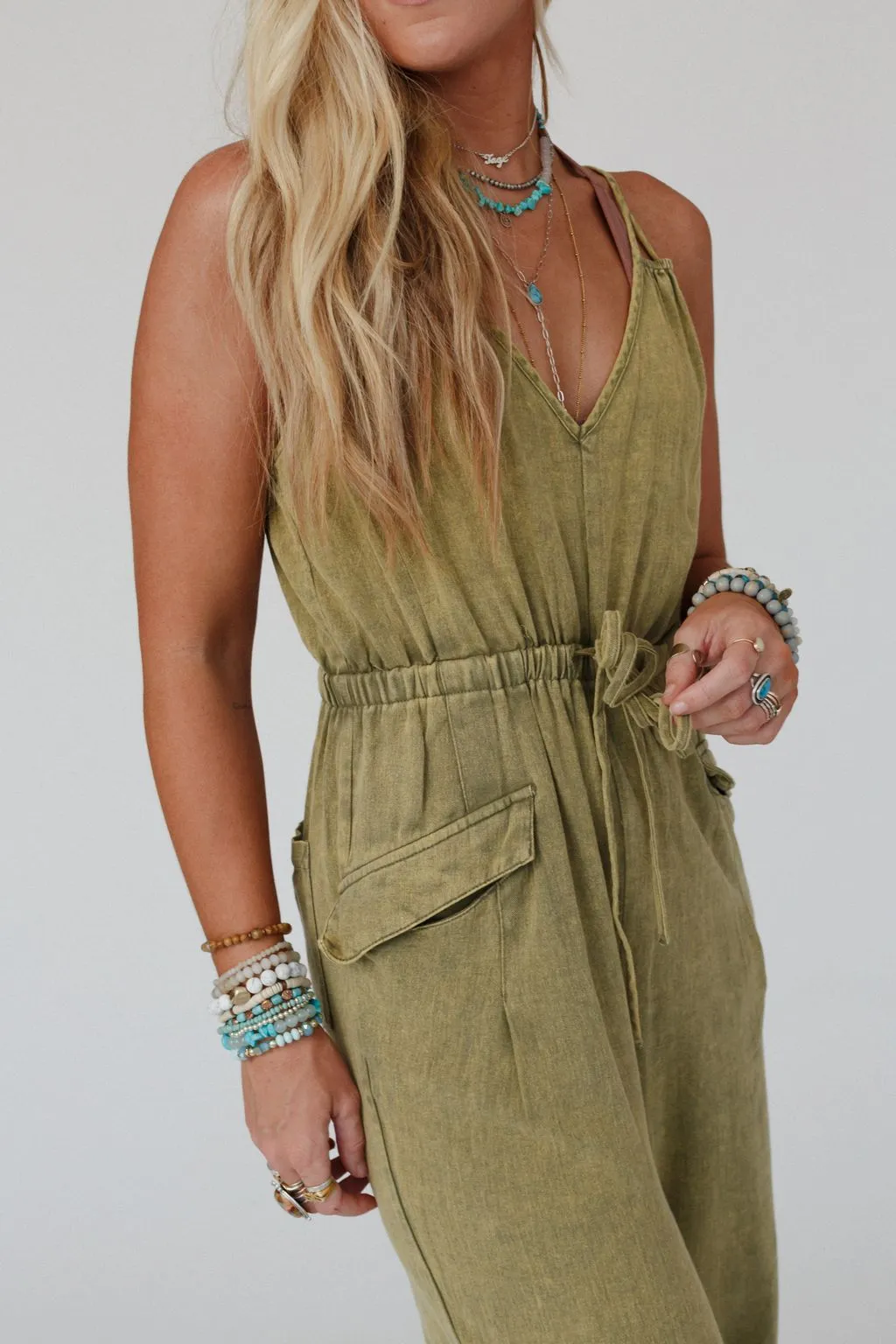 Milika Drawstring Jumpsuit - Olive