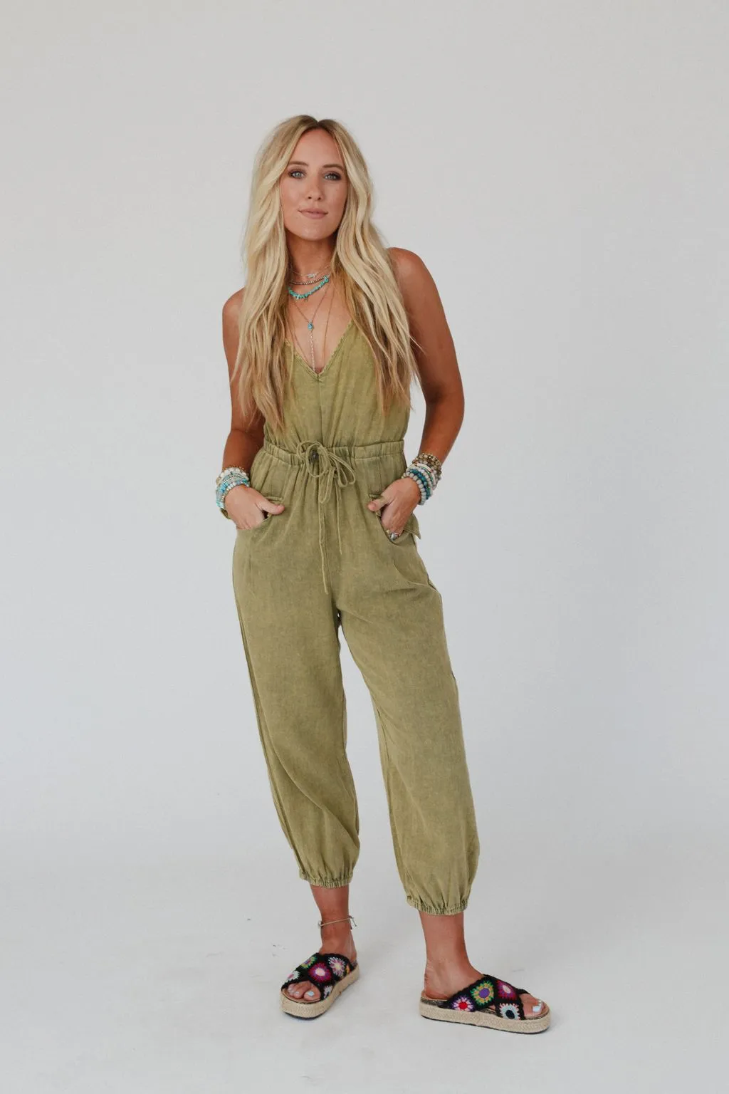 Milika Drawstring Jumpsuit - Olive