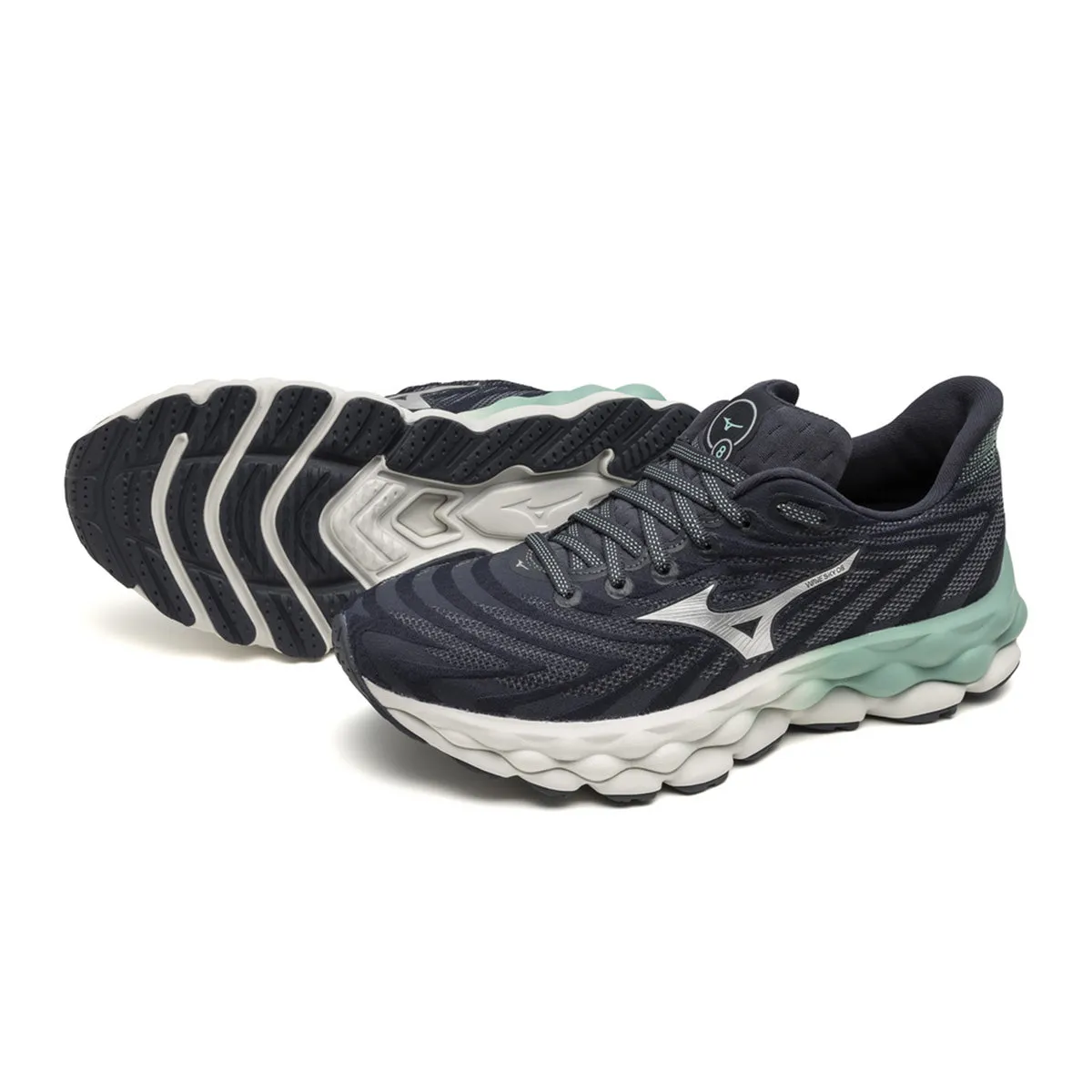 Mizuno Wave Sky 8 Womens | India Ink/neo Silver/dusty Jad