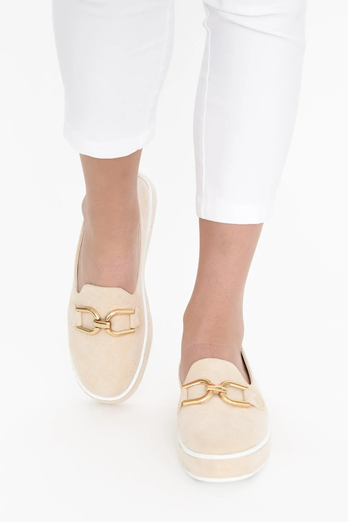 Natyia Beige Faux Suede Platform Loafer