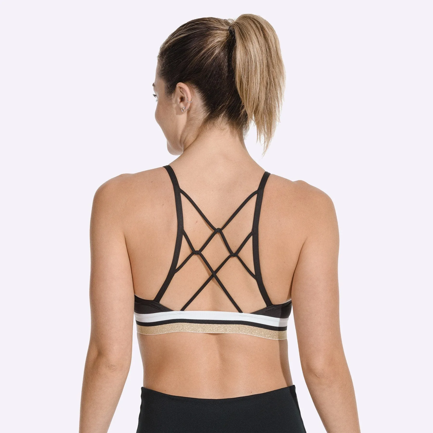 Nike Indy Women's Light-Support Sports Bra - BLACK/WHITE/METALLIC GOLD/WHITE