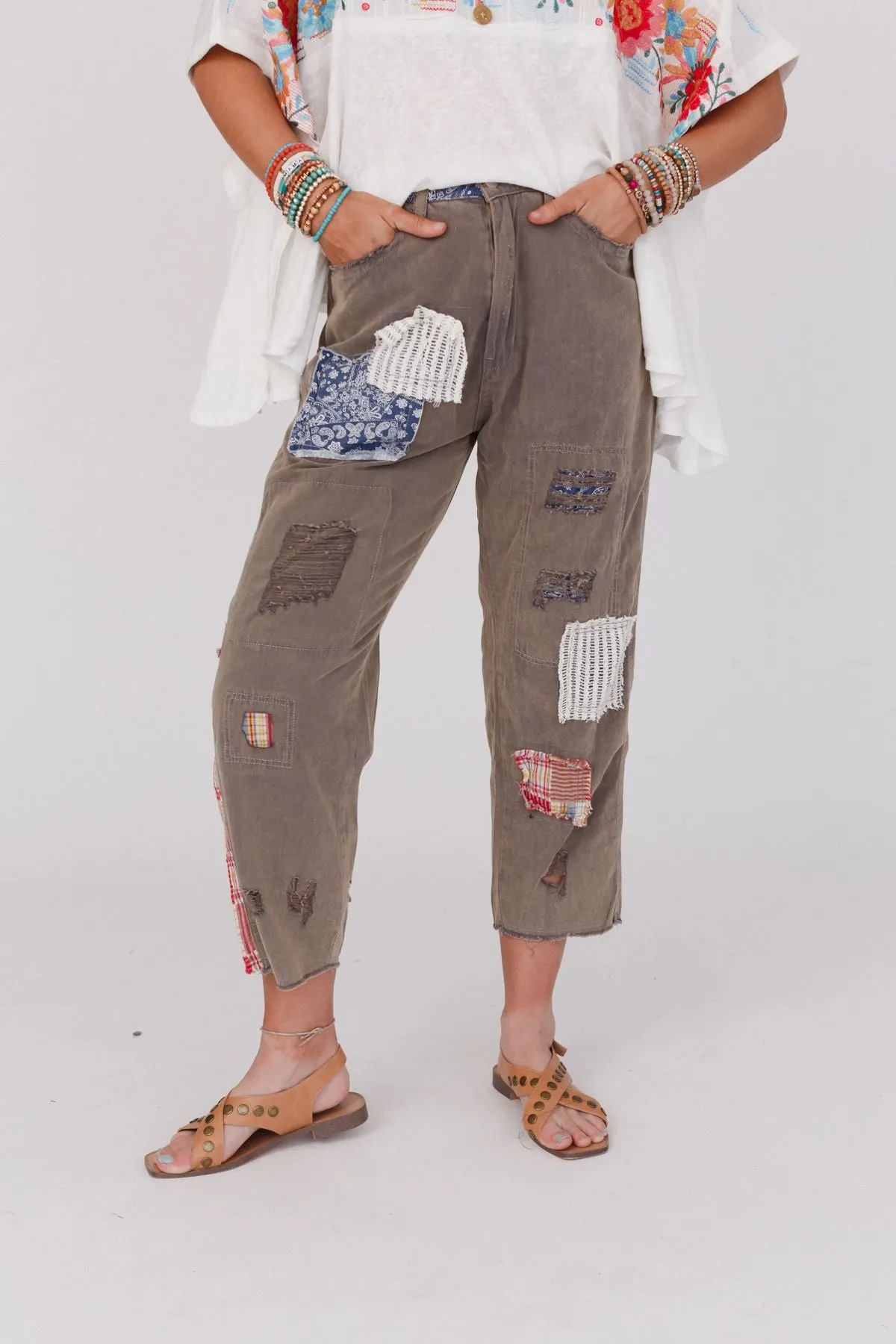 Offshore Patchwork Detail Pants - Olive