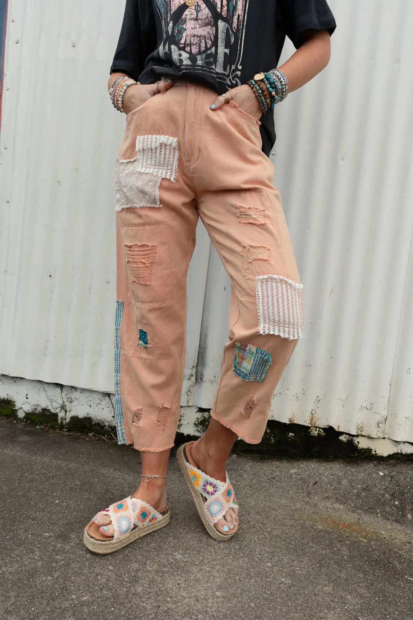 Offshore Patchwork Detail Pants - Pink