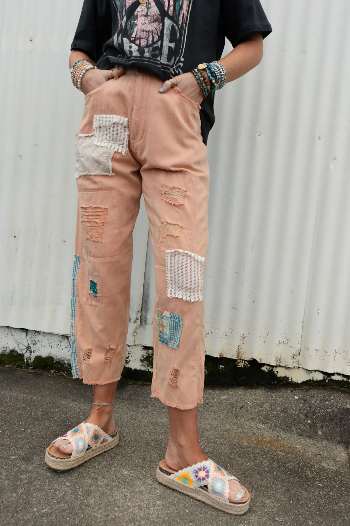 Offshore Patchwork Detail Pants - Pink