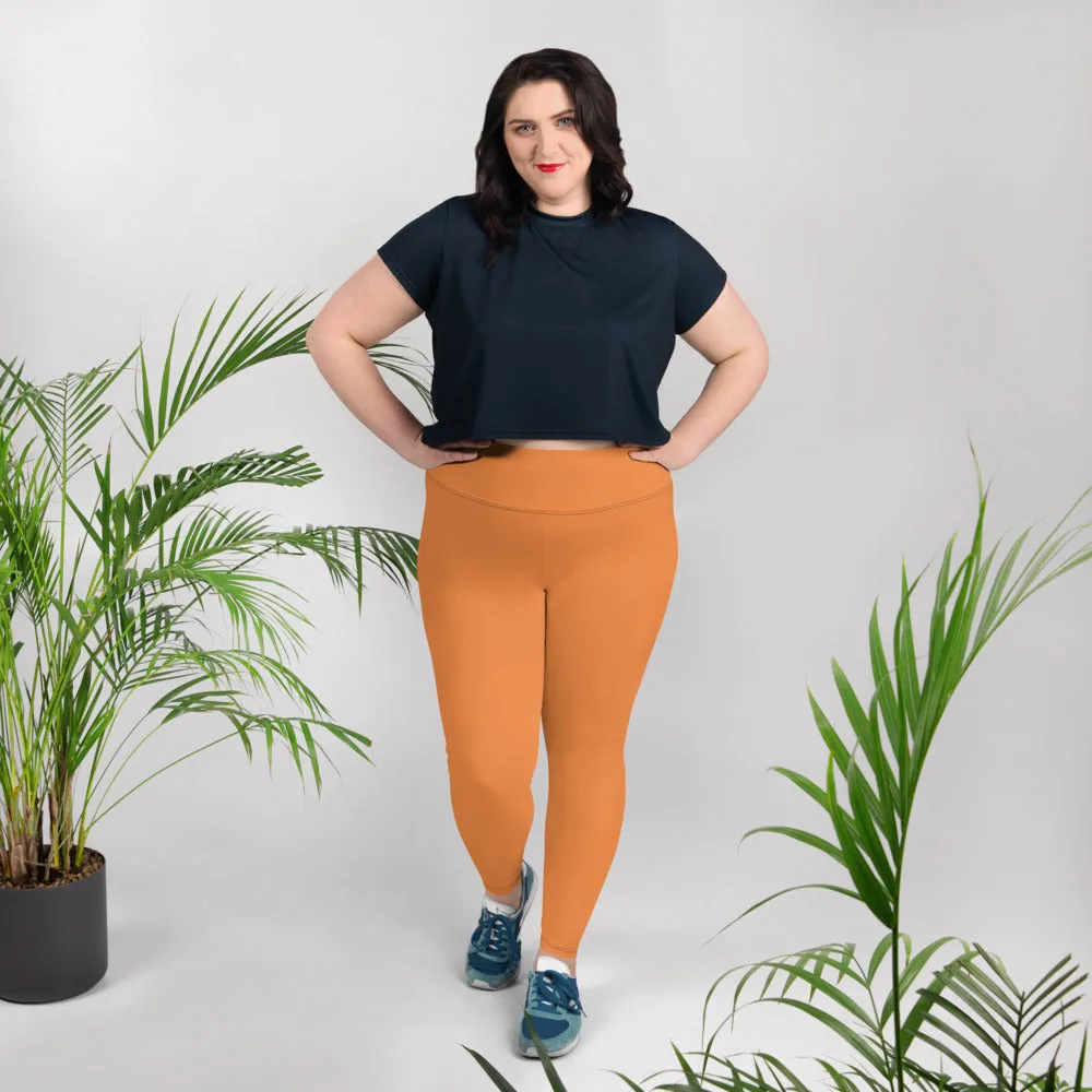 Orange Women's Tights, Best Solid Color Print Women's Plus Size Leggings- Made in USA/EU (US Size: 2XL-6XL)