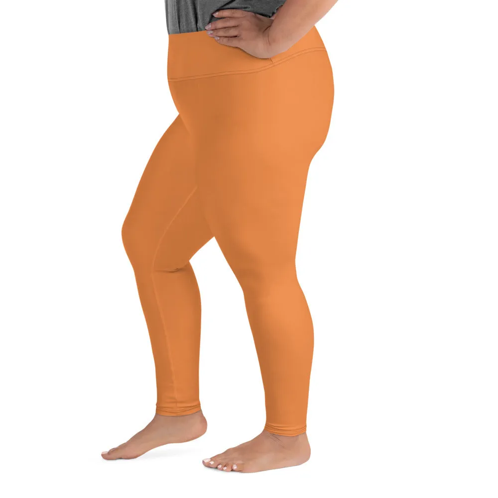 Orange Women's Tights, Best Solid Color Print Women's Plus Size Leggings- Made in USA/EU (US Size: 2XL-6XL)