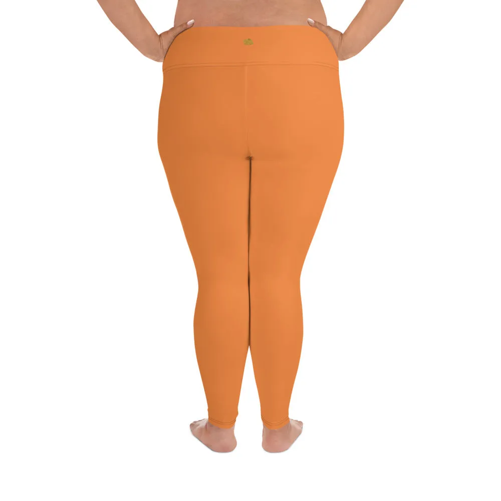 Orange Women's Tights, Best Solid Color Print Women's Plus Size Leggings- Made in USA/EU (US Size: 2XL-6XL)