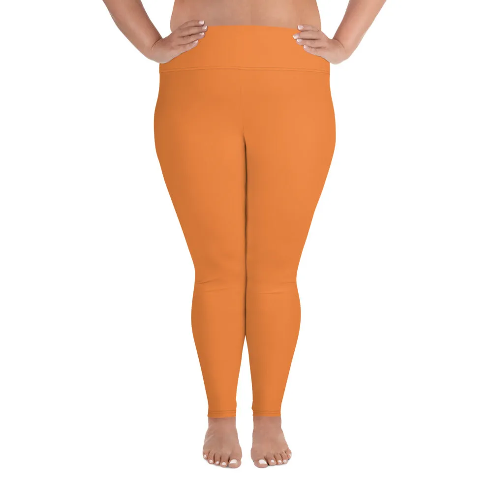 Orange Women's Tights, Best Solid Color Print Women's Plus Size Leggings- Made in USA/EU (US Size: 2XL-6XL)