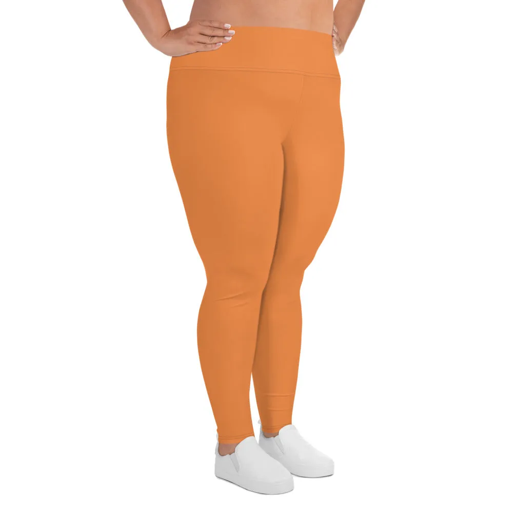 Orange Women's Tights, Best Solid Color Print Women's Plus Size Leggings- Made in USA/EU (US Size: 2XL-6XL)