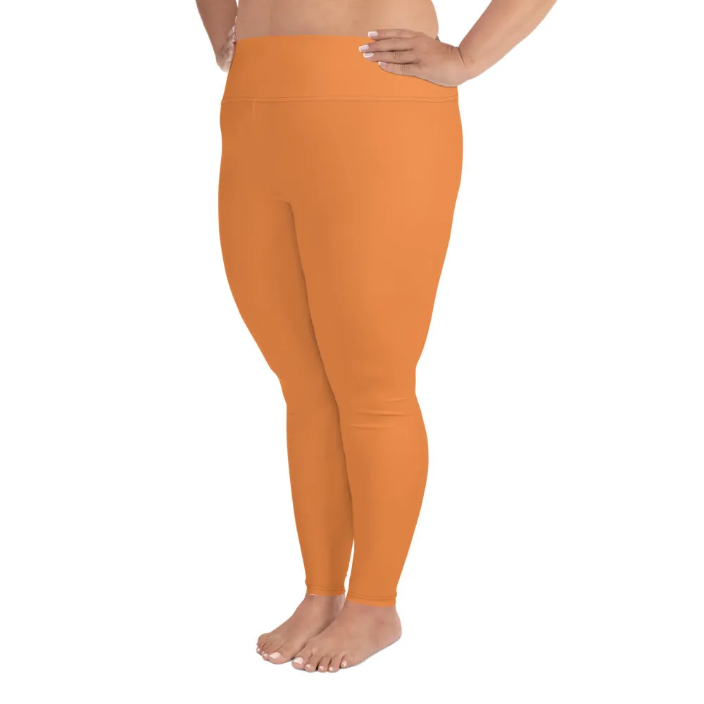 Orange Women's Tights, Best Solid Color Print Women's Plus Size Leggings- Made in USA/EU (US Size: 2XL-6XL)