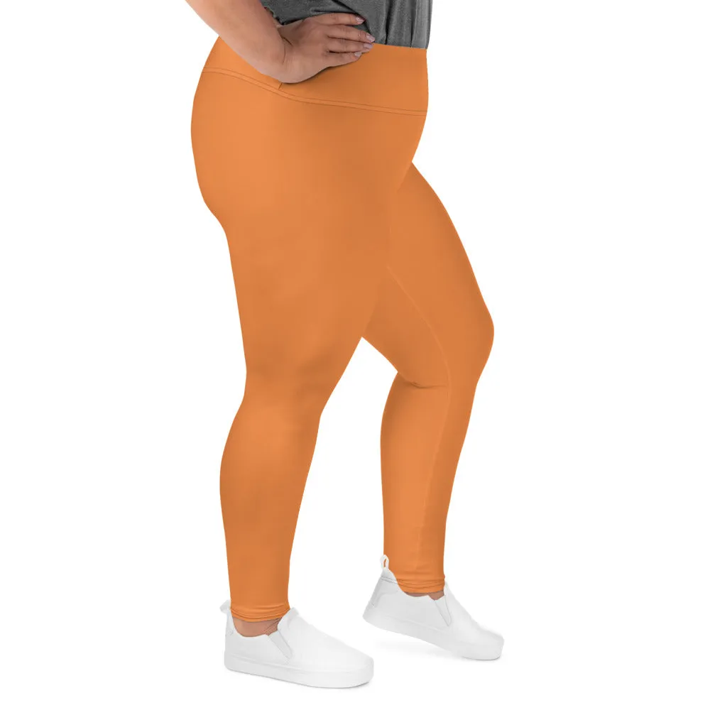 Orange Women's Tights, Best Solid Color Print Women's Plus Size Leggings- Made in USA/EU (US Size: 2XL-6XL)