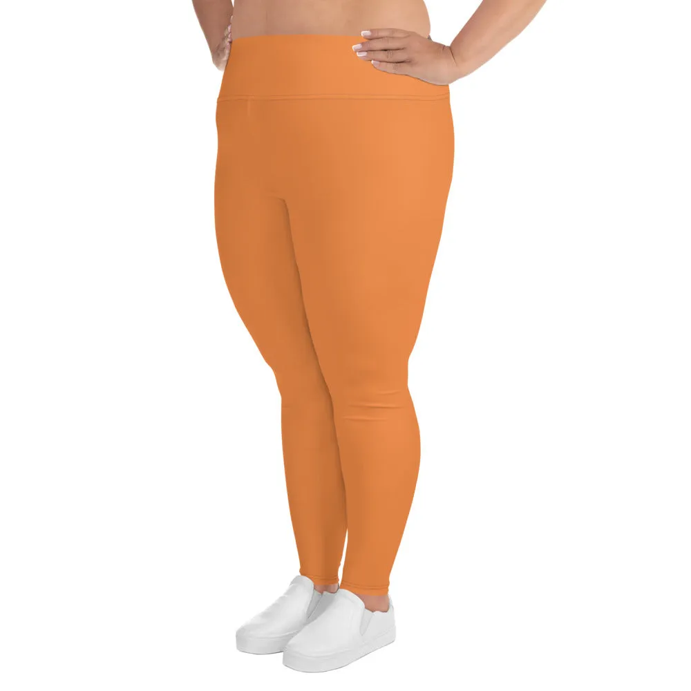 Orange Women's Tights, Best Solid Color Print Women's Plus Size Leggings- Made in USA/EU (US Size: 2XL-6XL)