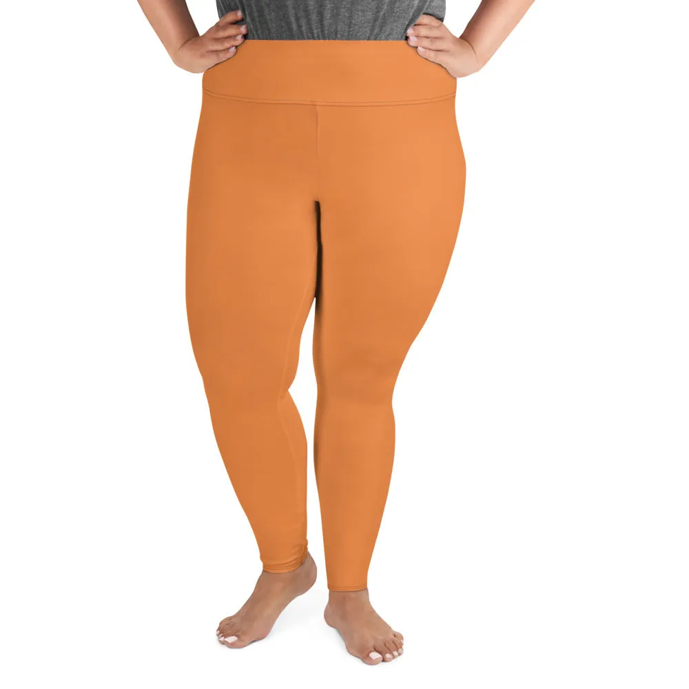 Orange Women's Tights, Best Solid Color Print Women's Plus Size Leggings- Made in USA/EU (US Size: 2XL-6XL)