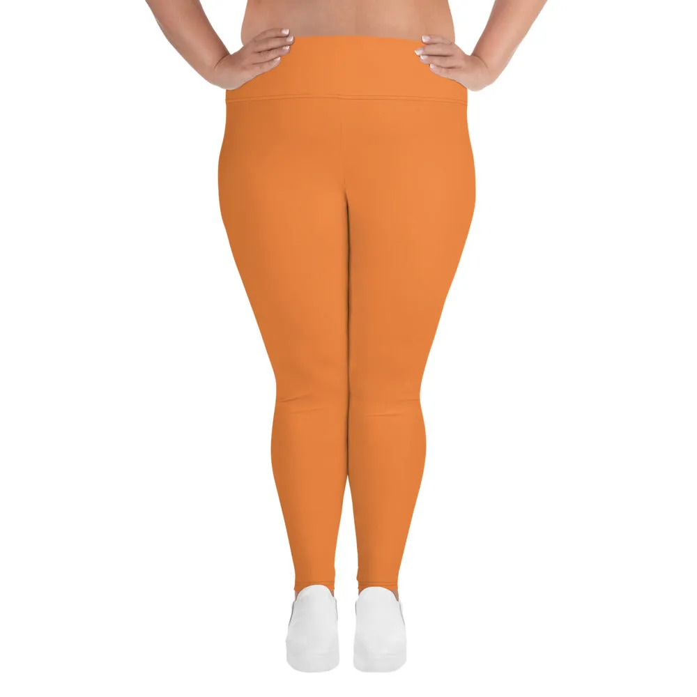 Orange Women's Tights, Best Solid Color Print Women's Plus Size Leggings- Made in USA/EU (US Size: 2XL-6XL)