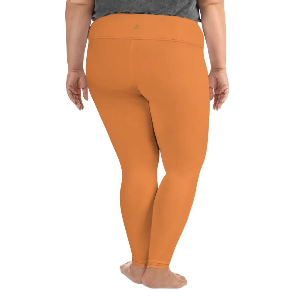 Orange Women's Tights, Best Solid Color Print Women's Plus Size Leggings- Made in USA/EU (US Size: 2XL-6XL)