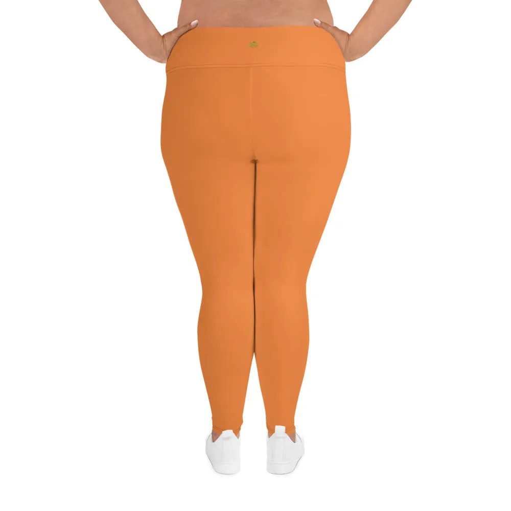 Orange Women's Tights, Best Solid Color Print Women's Plus Size Leggings- Made in USA/EU (US Size: 2XL-6XL)