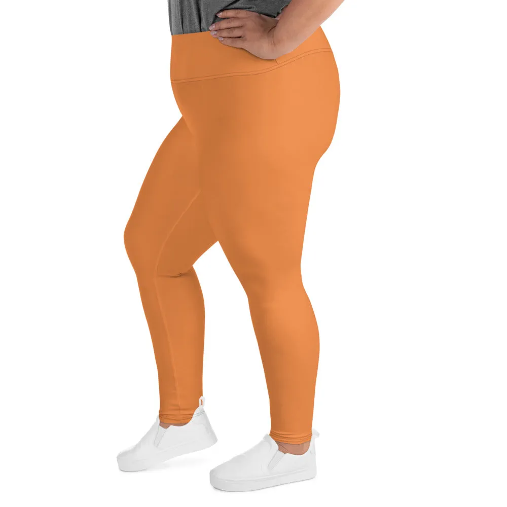 Orange Women's Tights, Best Solid Color Print Women's Plus Size Leggings- Made in USA/EU (US Size: 2XL-6XL)