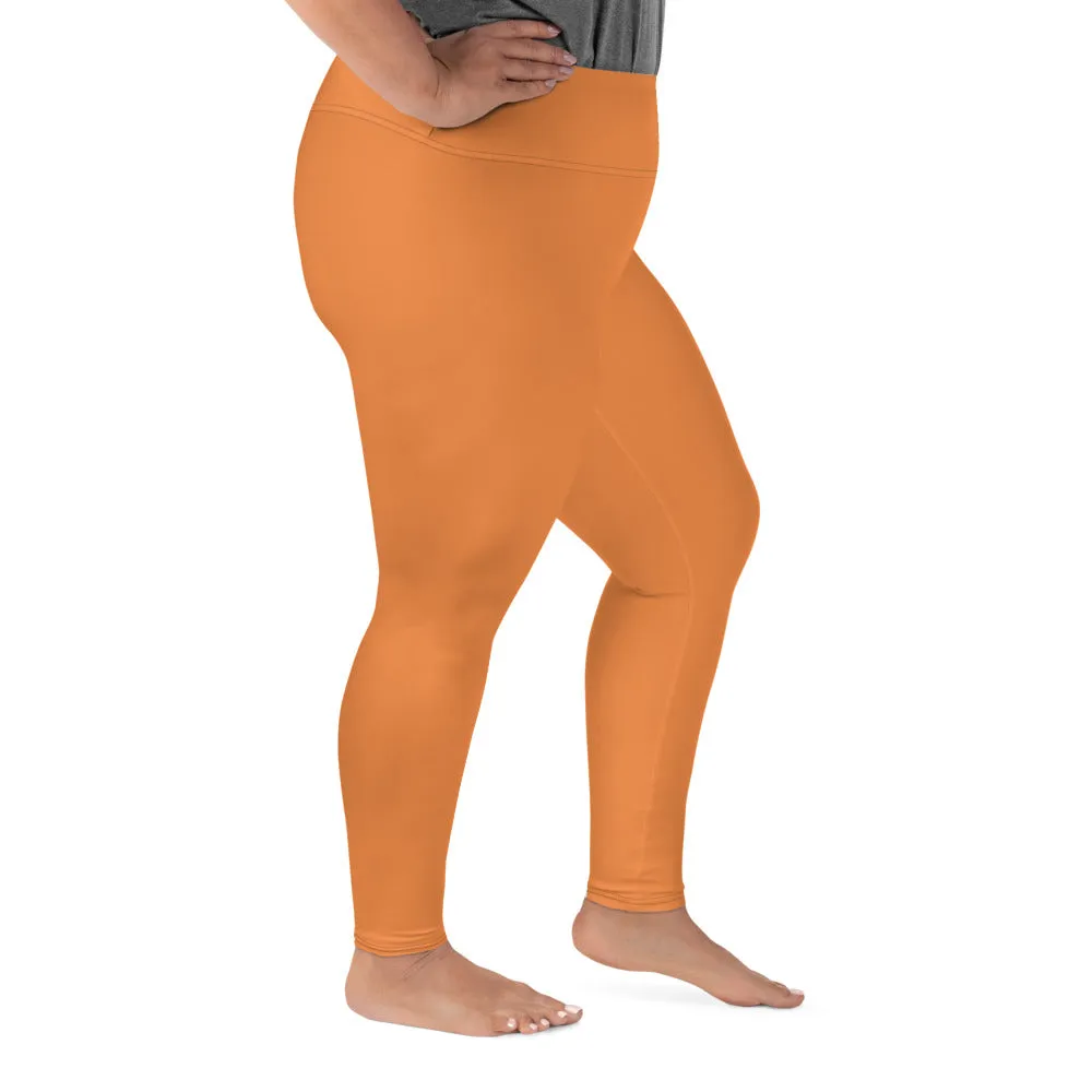 Orange Women's Tights, Best Solid Color Print Women's Plus Size Leggings- Made in USA/EU (US Size: 2XL-6XL)