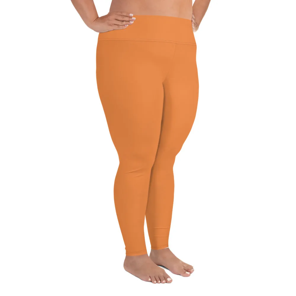 Orange Women's Tights, Best Solid Color Print Women's Plus Size Leggings- Made in USA/EU (US Size: 2XL-6XL)