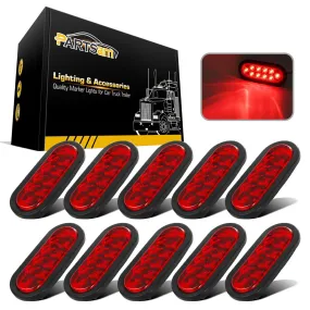 Partsam 10Pcs 6inch Inch Oval Led Trailer Tail Lights Red 10 Diodes Grommet and Plug Waterproof Turn Stop Tail Brake Trailer Lights Replacement for RV Trucks