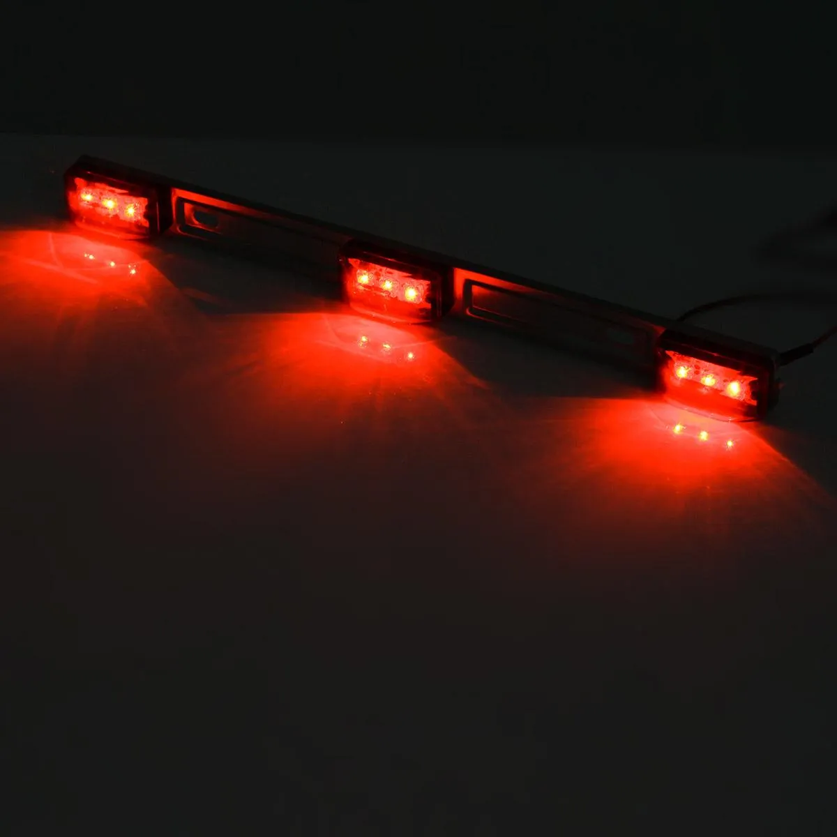 Partsam Red Clearance ID BAR Marker Light 3 Light 9 LED Trailer Sealed Stainless Steel, Sealed 3-Light Truck and Trailer Identification LED Light Bar Red Led Strip w/Black Base