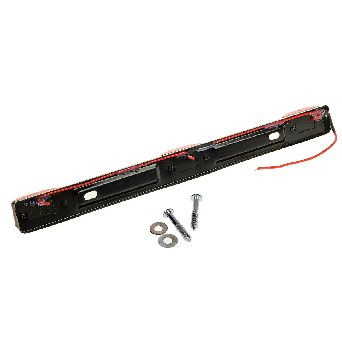 Partsam Red Clearance ID BAR Marker Light 3 Light 9 LED Trailer Sealed Stainless Steel, Sealed 3-Light Truck and Trailer Identification LED Light Bar Red Led Strip w/Black Base